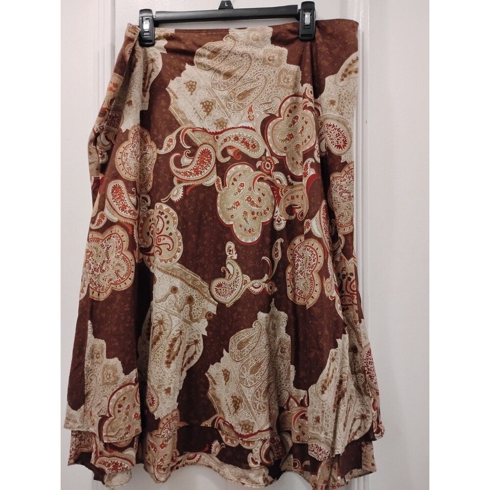 First Issue Liz Claiborne Skirt Paisley Brown Size 16  A-Line Zipper Lined Y2K